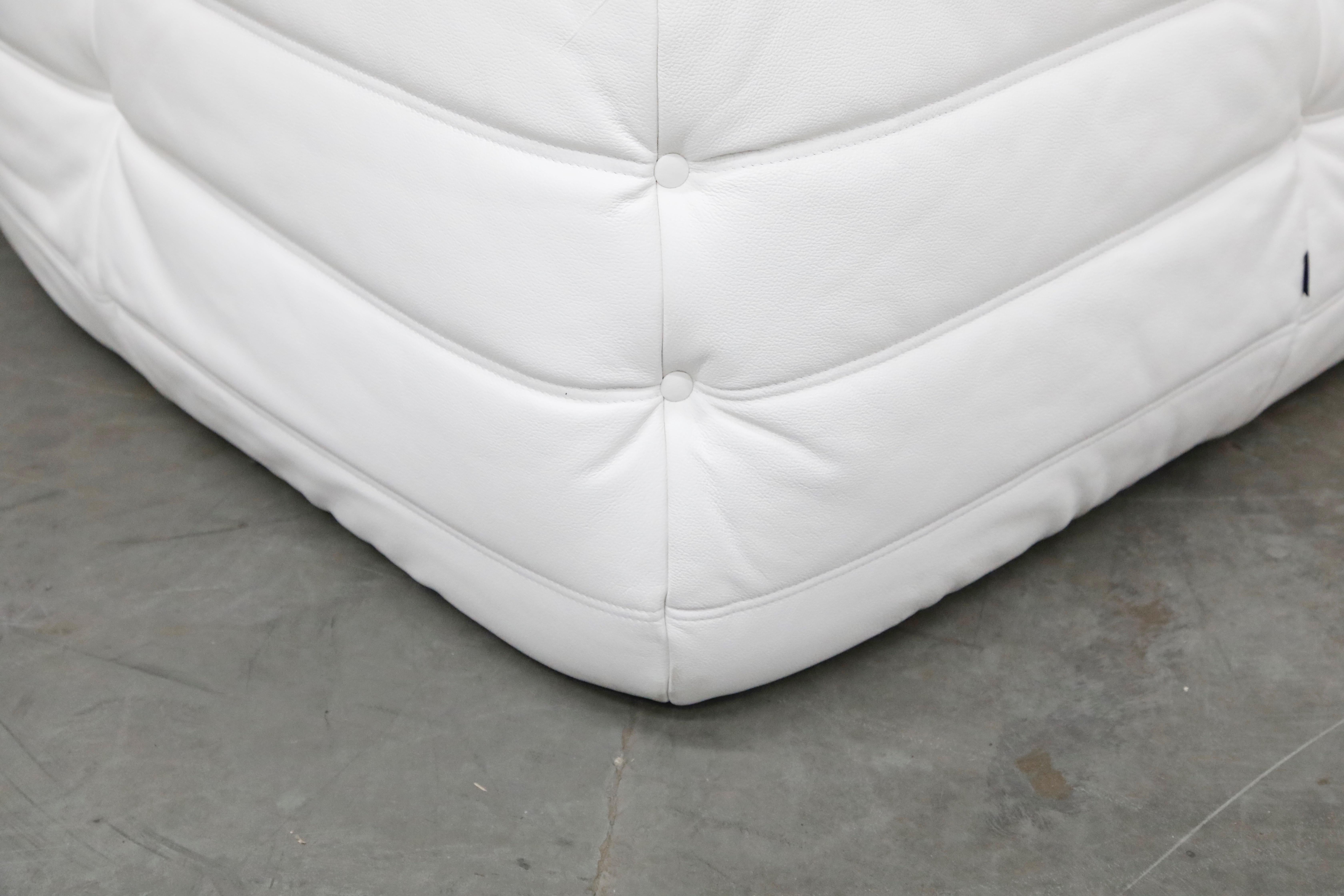 White Leather 'Togo' Three-Piece Sofa by Michel Ducaroy for Ligne Roset, Signed 10