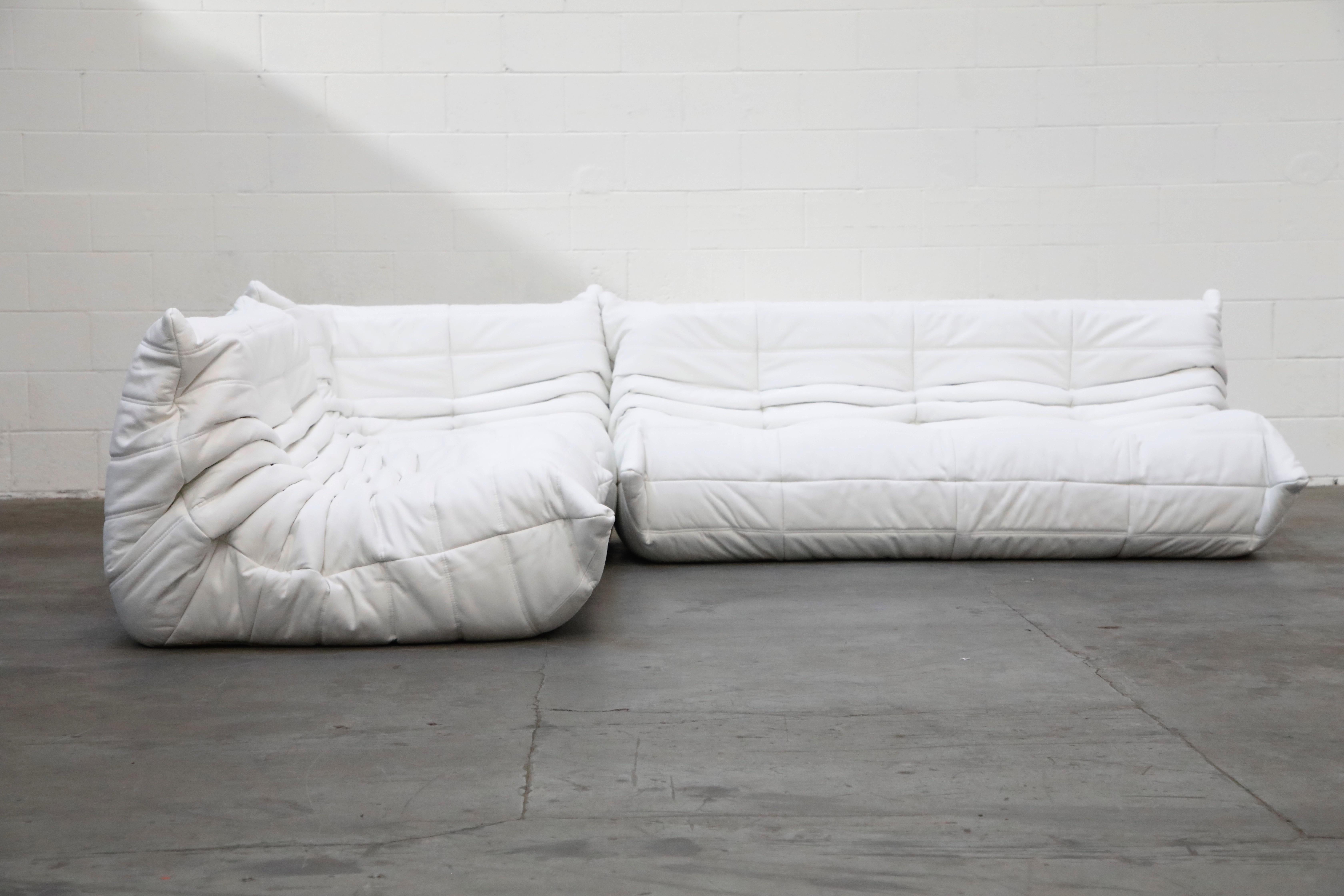 White Leather 'Togo' Three-Piece Sofa by Michel Ducaroy for Ligne 