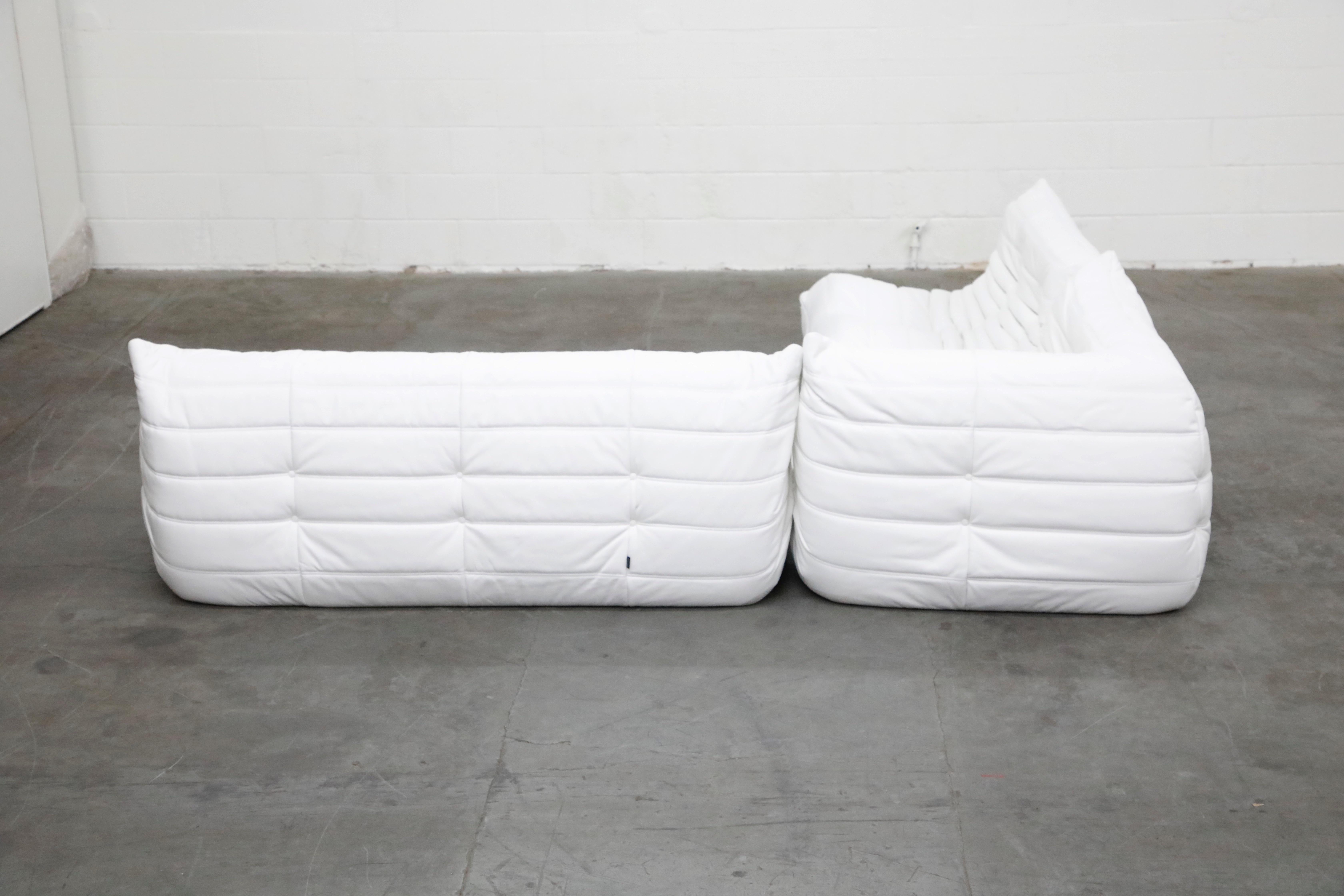 French White Leather 'Togo' Three-Piece Sofa by Michel Ducaroy for Ligne Roset, Signed