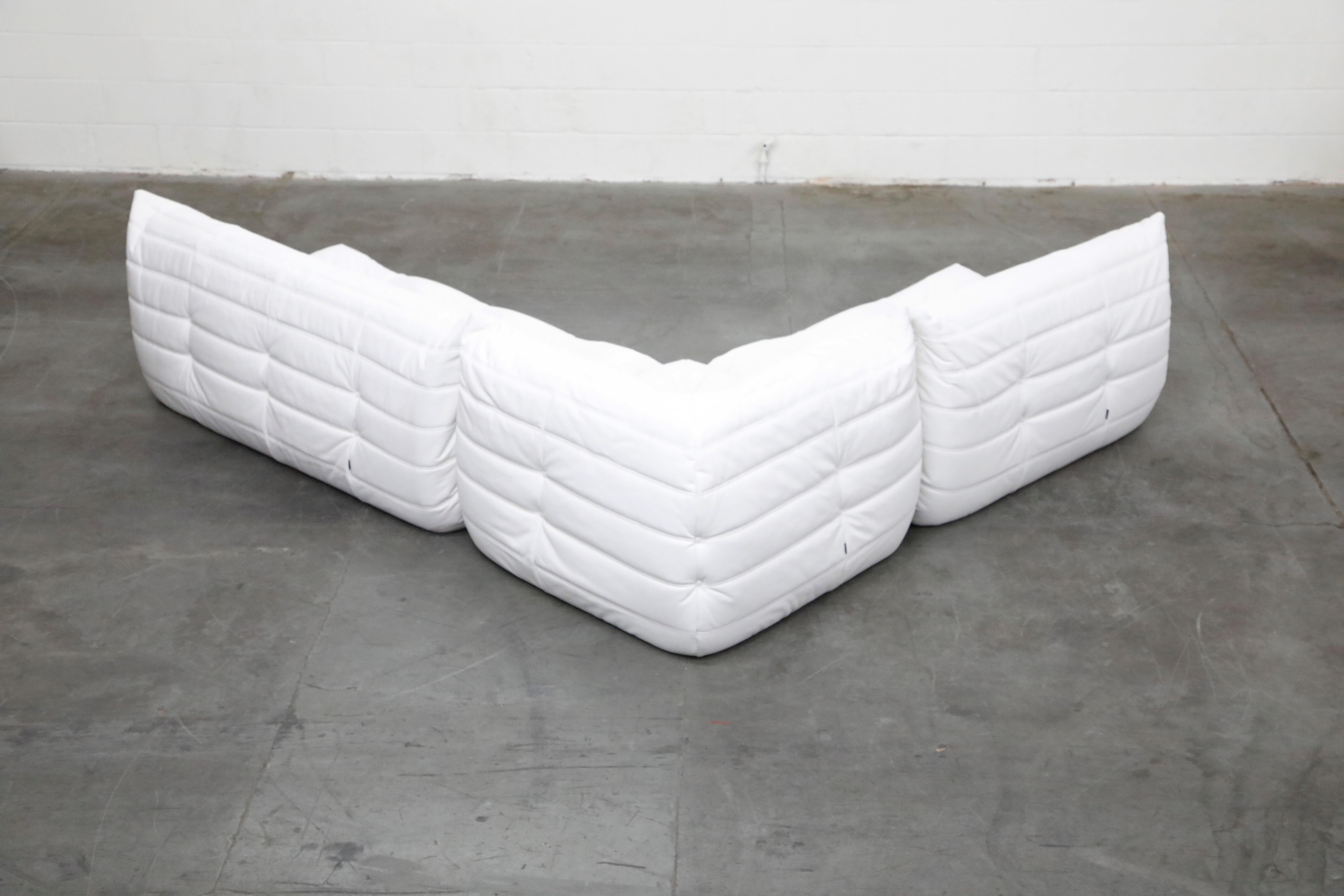 White Leather 'Togo' Three-Piece Sofa by Michel Ducaroy for Ligne Roset, Signed In Excellent Condition In Los Angeles, CA