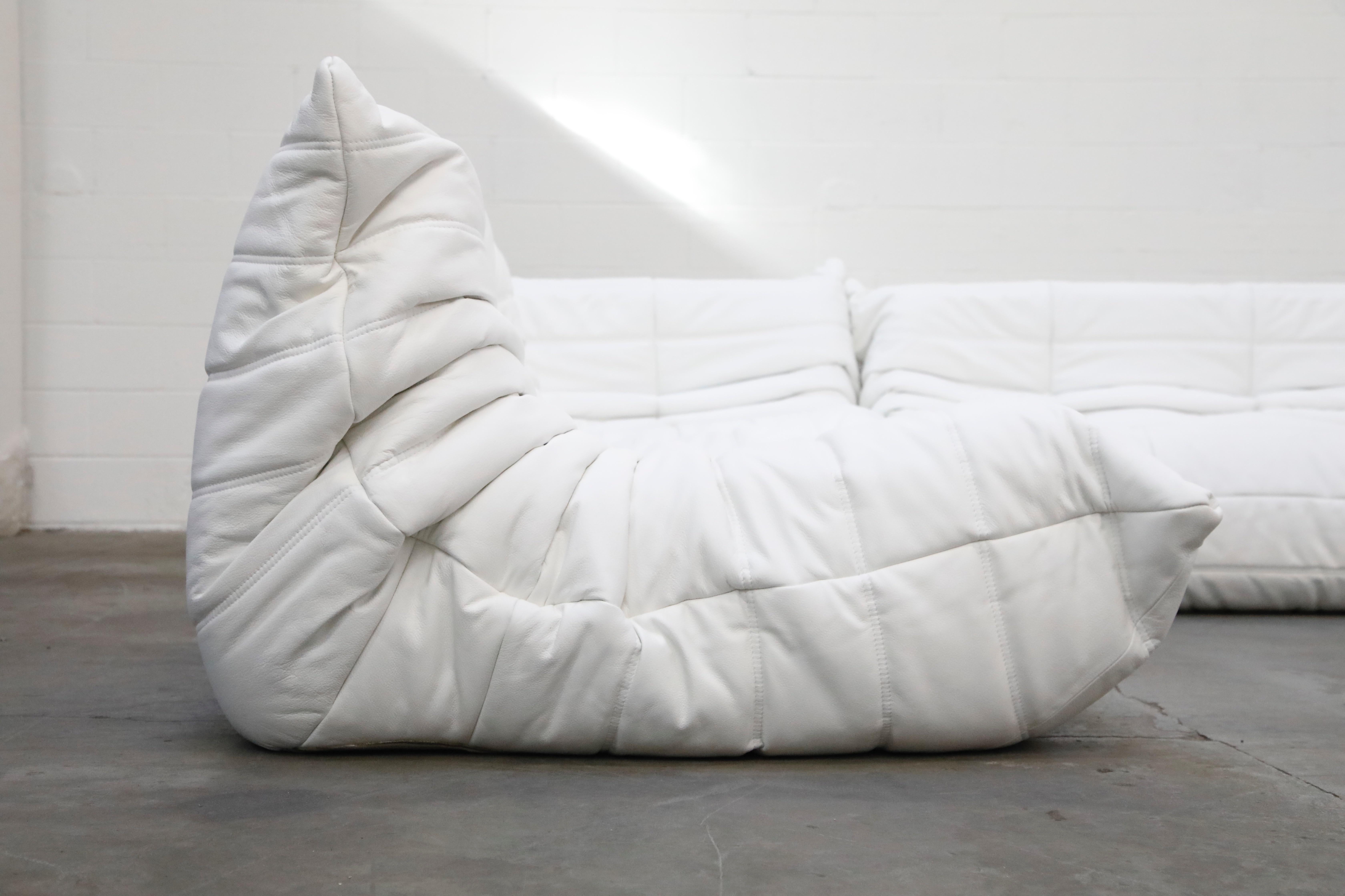 Contemporary White Leather 'Togo' Three-Piece Sofa by Michel Ducaroy for Ligne Roset, Signed