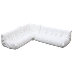 White Leather 'Togo' Three-Piece Sofa by Michel Ducaroy for Ligne Roset, Signed