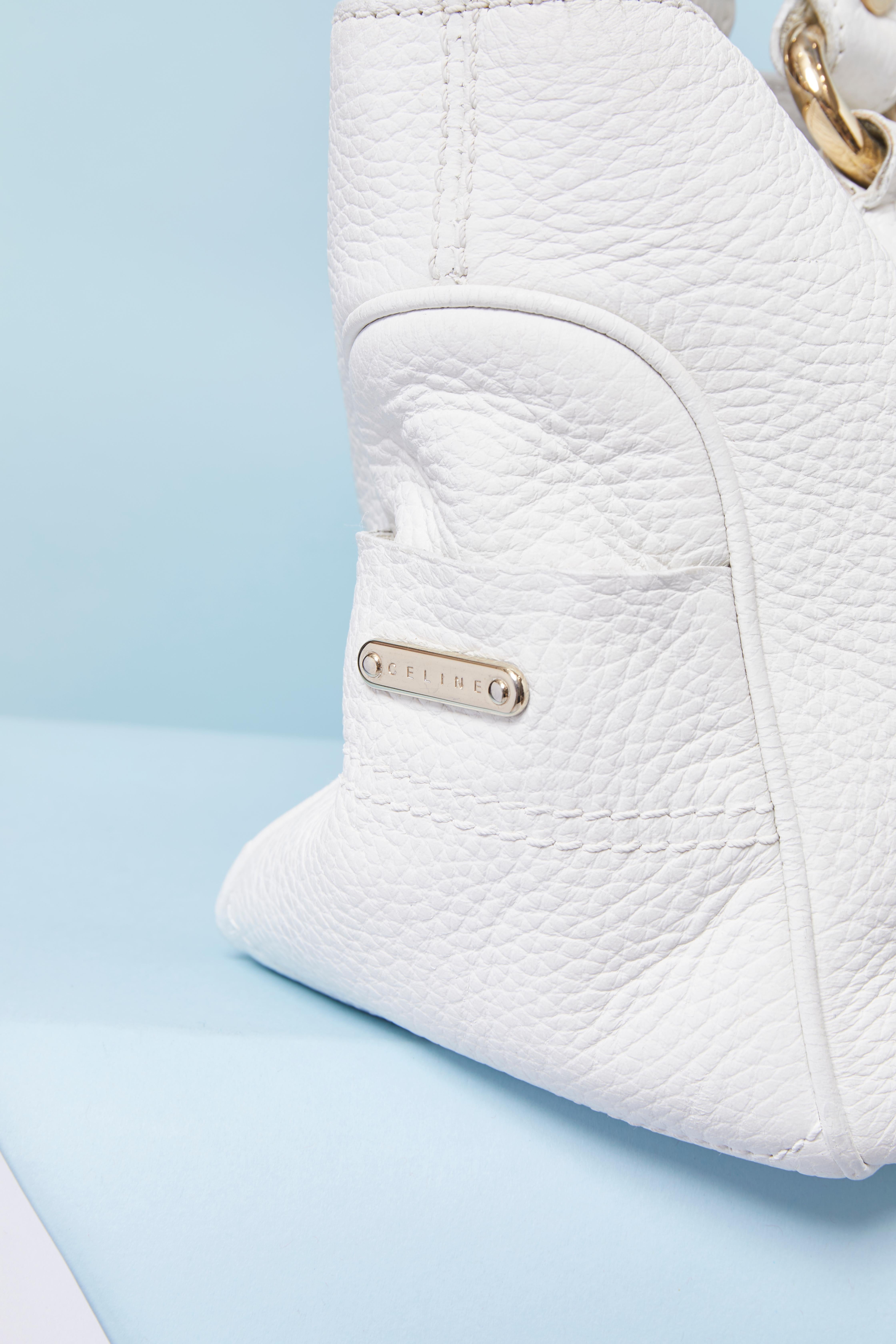 Borsa in pelle bianca con manico superiore CELINE In condizioni ottime in vendita a Saint-Ouen-Sur-Seine, FR