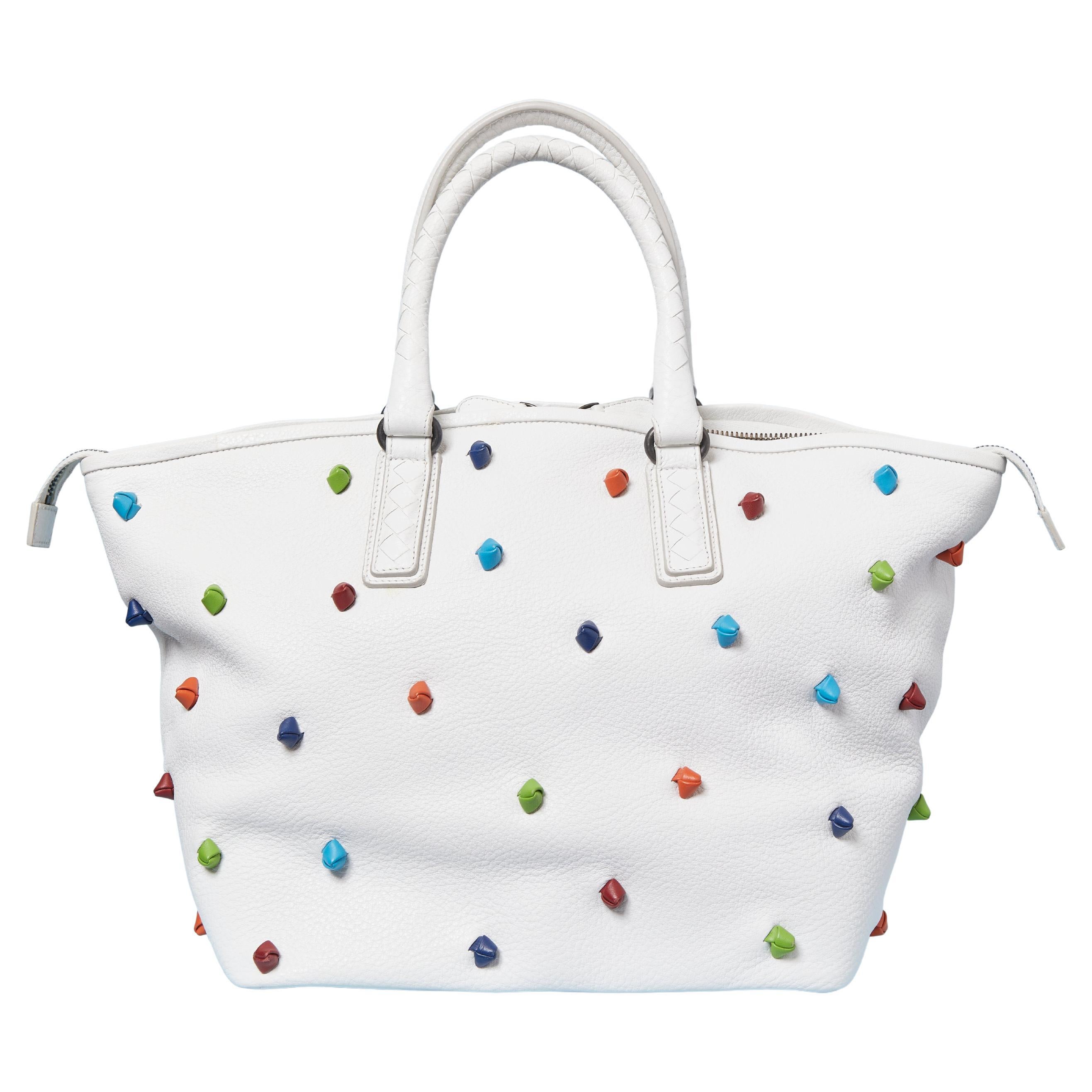 White leather top handle bag with multicolor knot BOTTEGA VENETA en vente