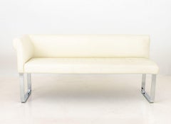 White Leather Upholstered Chrome Banquettes, Pair