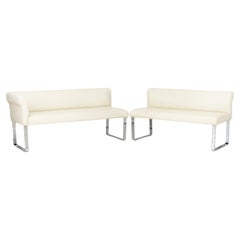 Banchetti cromati imbottiti in pelle bianca, coppia