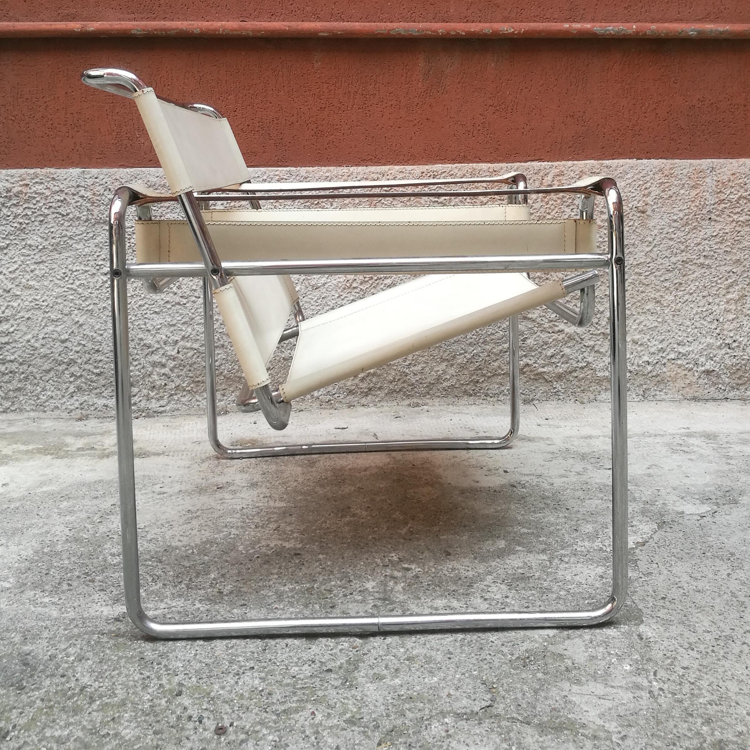 Italian White Leather Wassily Armchair by Marcel Breuer for Gavina, 1968