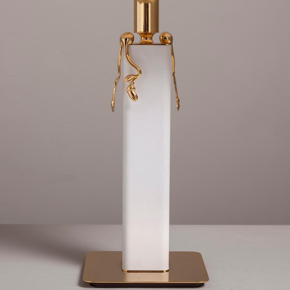 Italian White Leather Wrapped and Brass-Plated Table Lamp 1980s For Sale