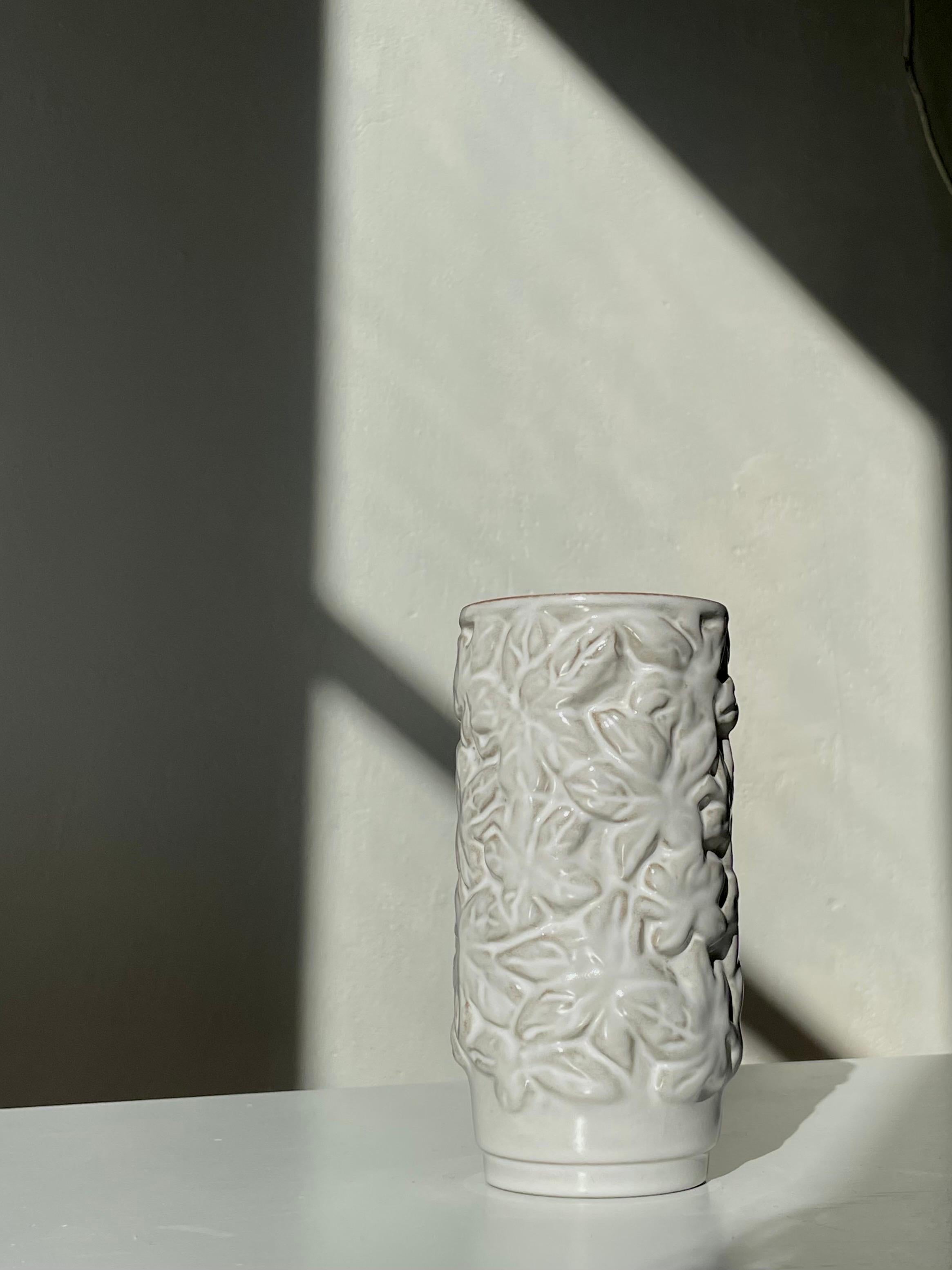 White Leaves Decor Vintage Vase  In Good Condition For Sale In Copenhagen, DK
