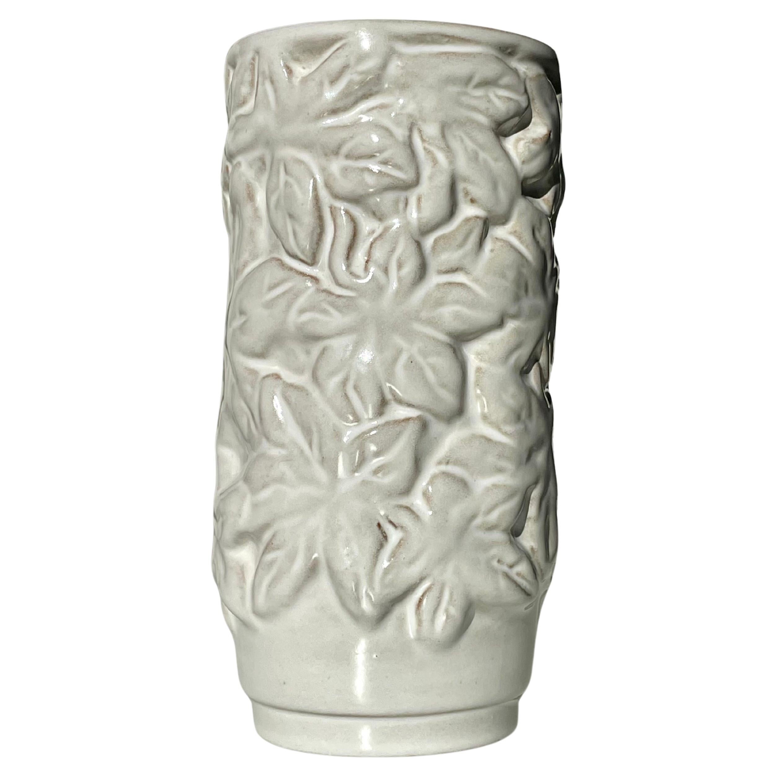 White Leaves Decor Vintage Vase  For Sale