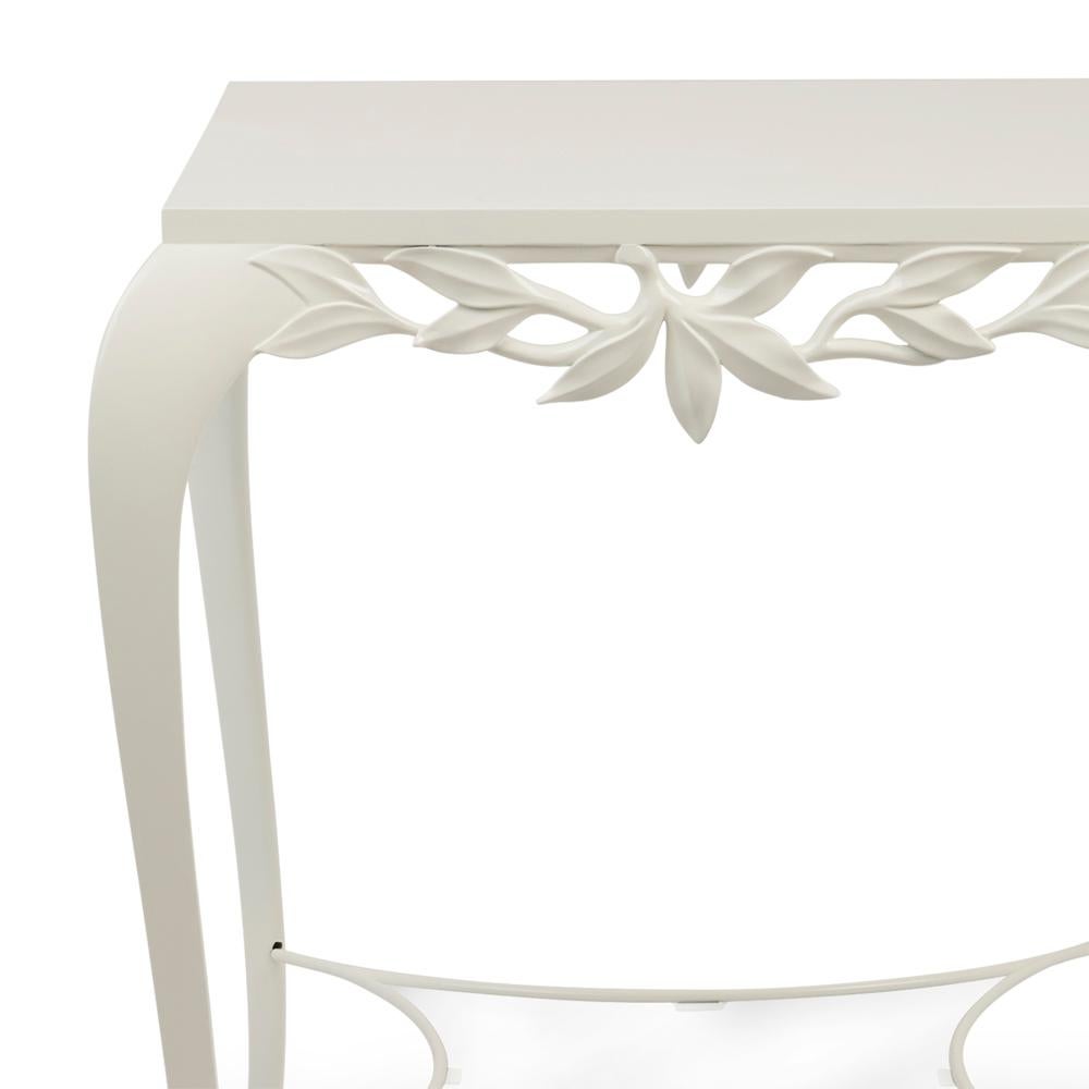 English White Leaves Side Table