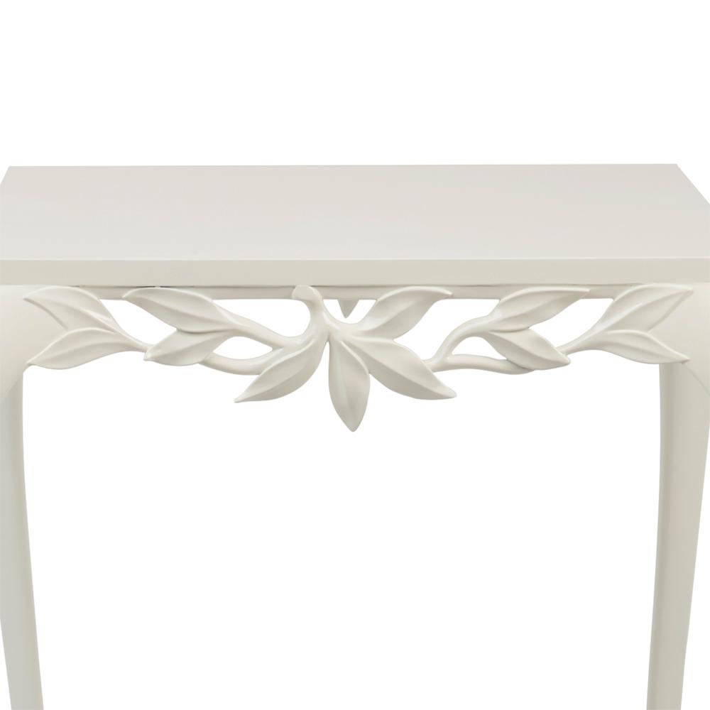 Hand-Crafted White Leaves Side Table