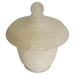 Vintage White Lidded Alabaster Jar, Italy, Mid Century