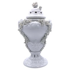 Vintage White Lidded Porcelain Urn, Signed Herend, 20th Century, Hungary
