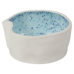 White & Light Blue Small Ceramic Kawa Dish, Textured Porcelain Catchall Bowl