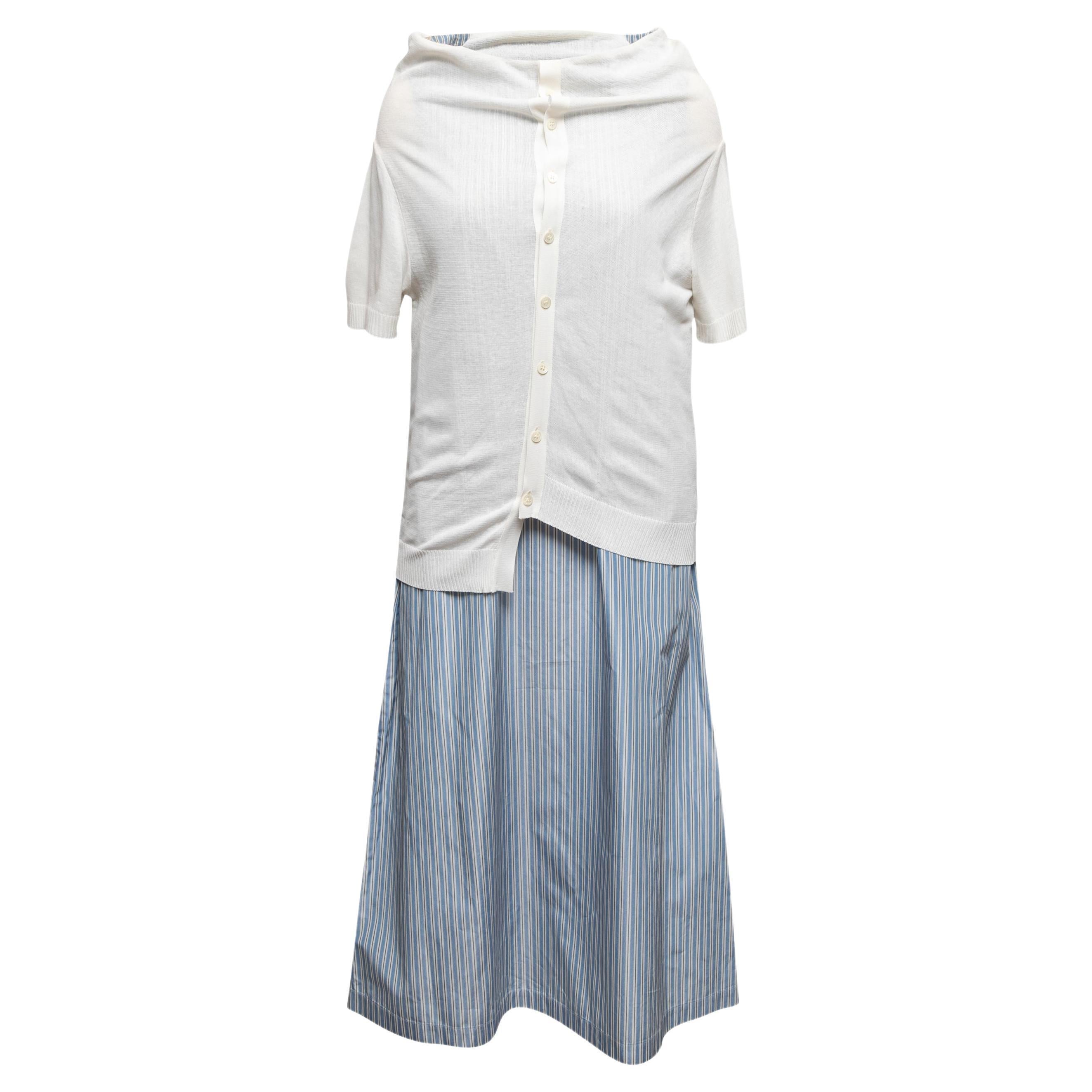 White & Light Blue Tricot Comme Des Garcons Layered Dress Size US S