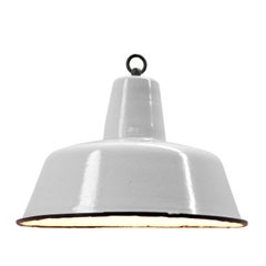 White Light Grey Enamel Vintage Industrial Pendant Lights (2x)