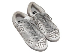White & Light Grey Golden Goose Studded Low-Top Sneakers Size 6