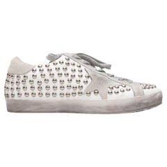 White 
Light Grey Golden Goose Studded Low-Top Sneakers Size 6