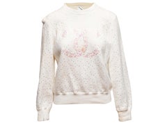 White & Light Pink Chanel 2021 Cotton Logo Crewneck Sweatshirt Size FR 36