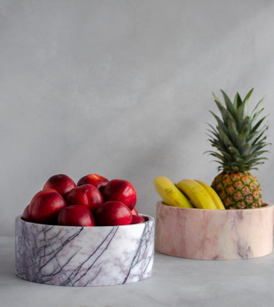 Moderne Bol cylindrique en marbre blanc/lilas en vente