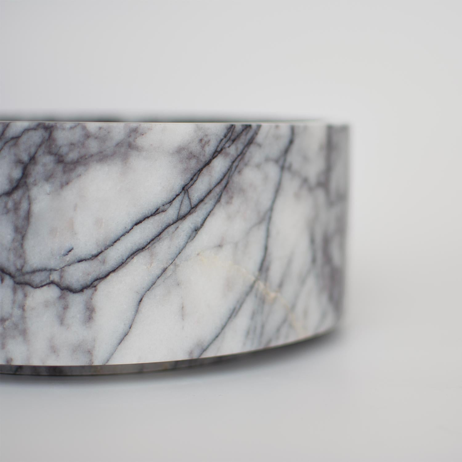 Hand-Crafted White/Lilac Marble Cylinder Bowl For Sale