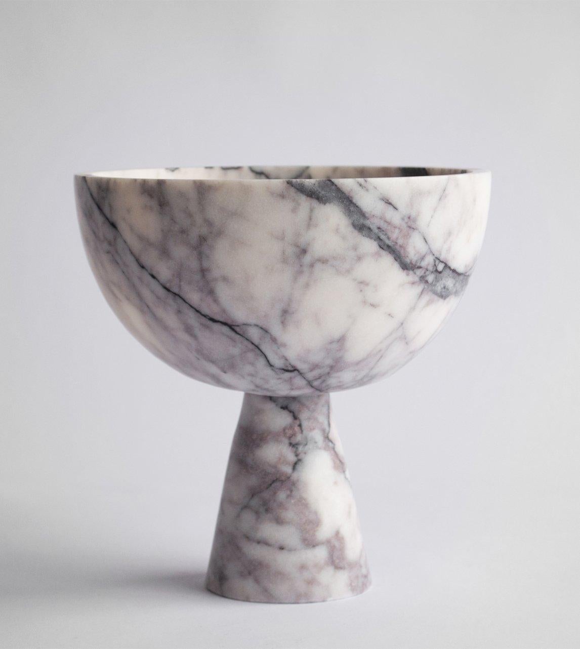 Modern White/Lilac Marble Pedestal Bowl Large For Sale