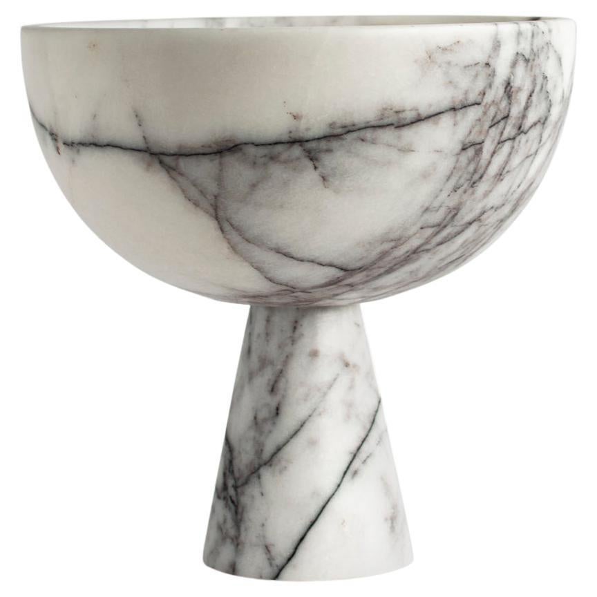White / Lilac Marble Pedestal Bowl XL For Sale