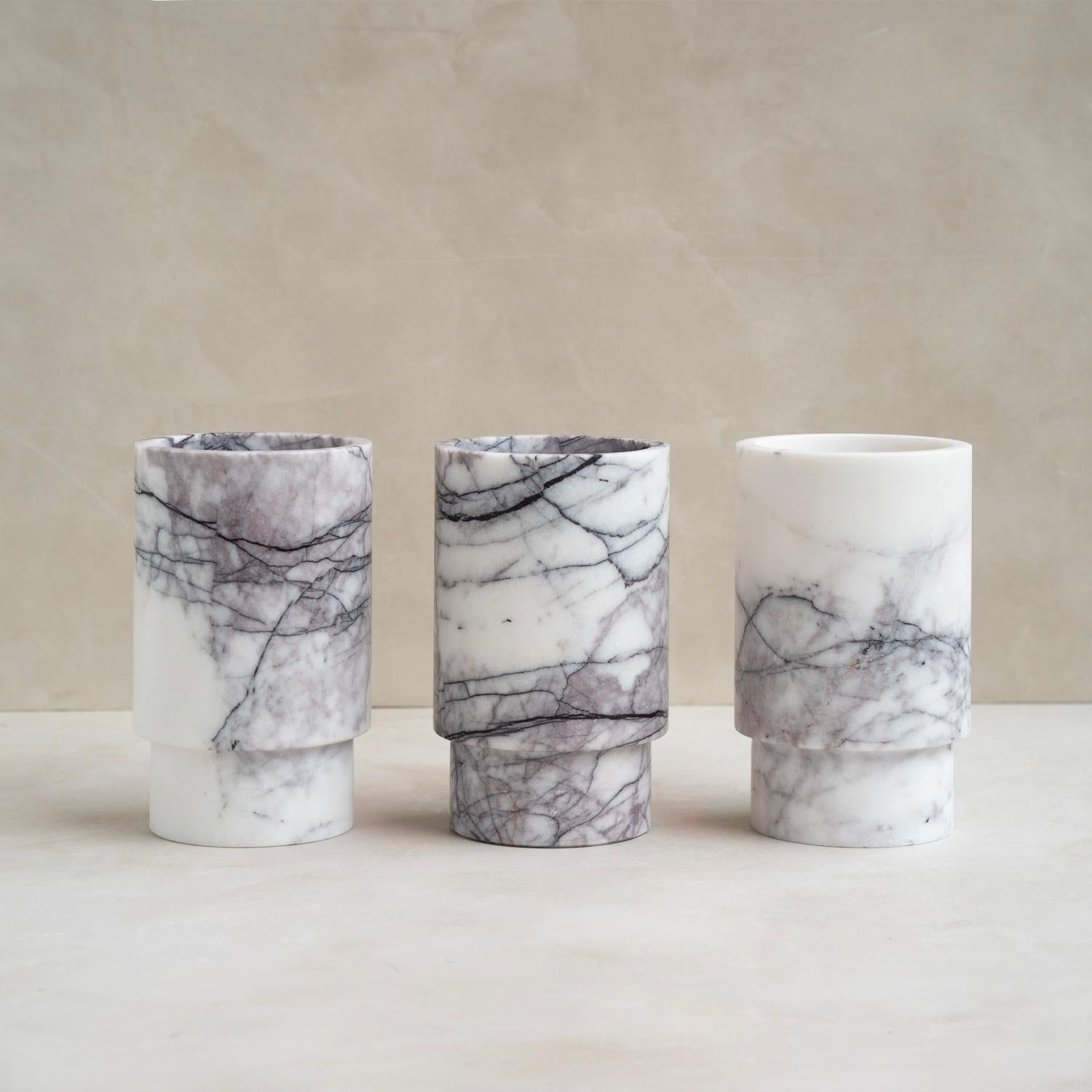 Hand-Crafted White Lilac Marble Vase and Wine Cooler For Sale