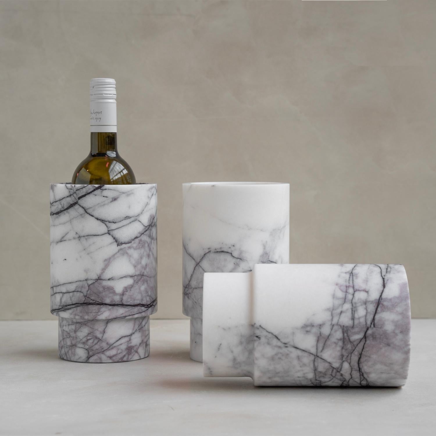Jarrón de mármol lila blanco y enfriador de vino en Nuevo estado para la venta en Eindhoven, NB