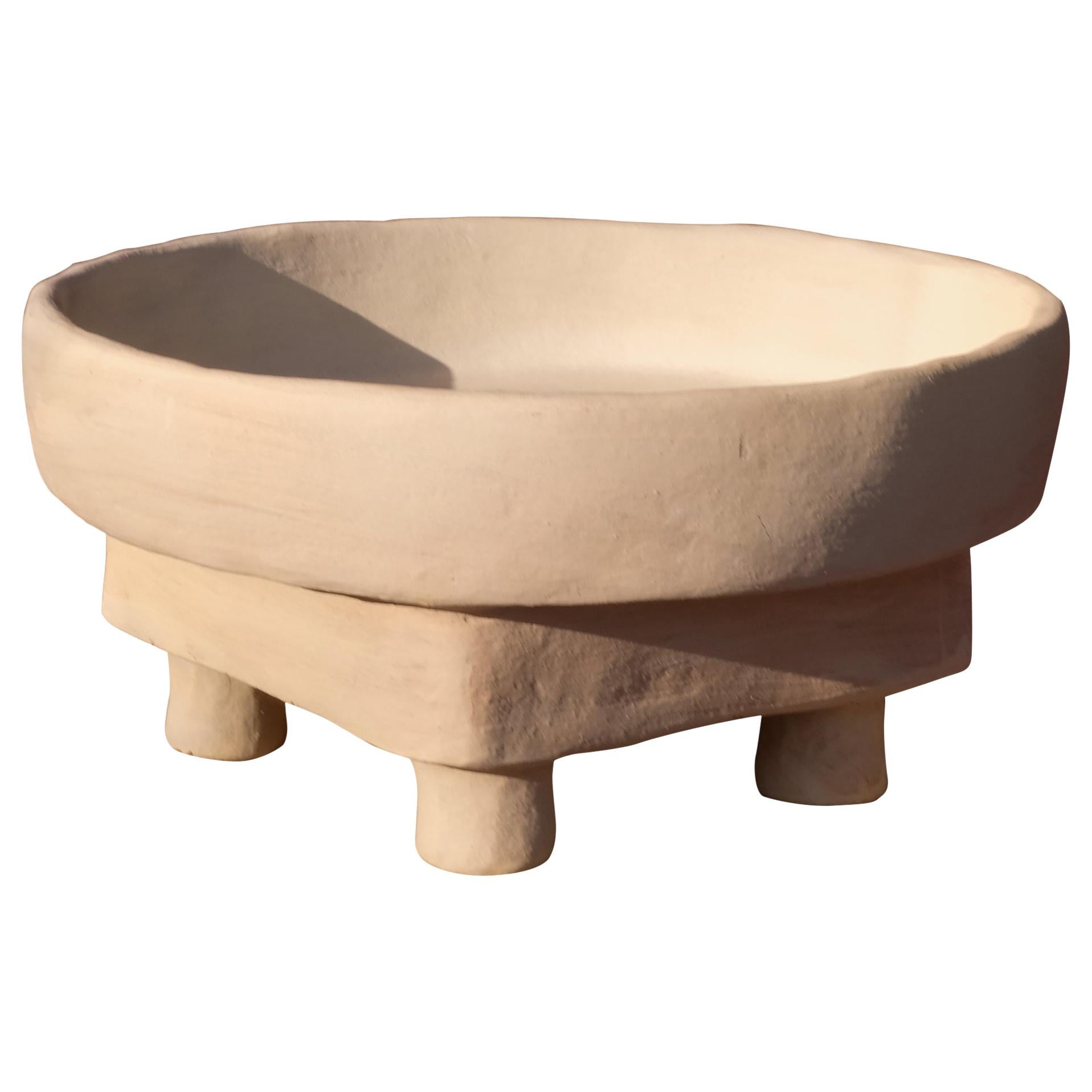 Contemporary white Side Table Made of Clay Handcrafted by the Potter Houda