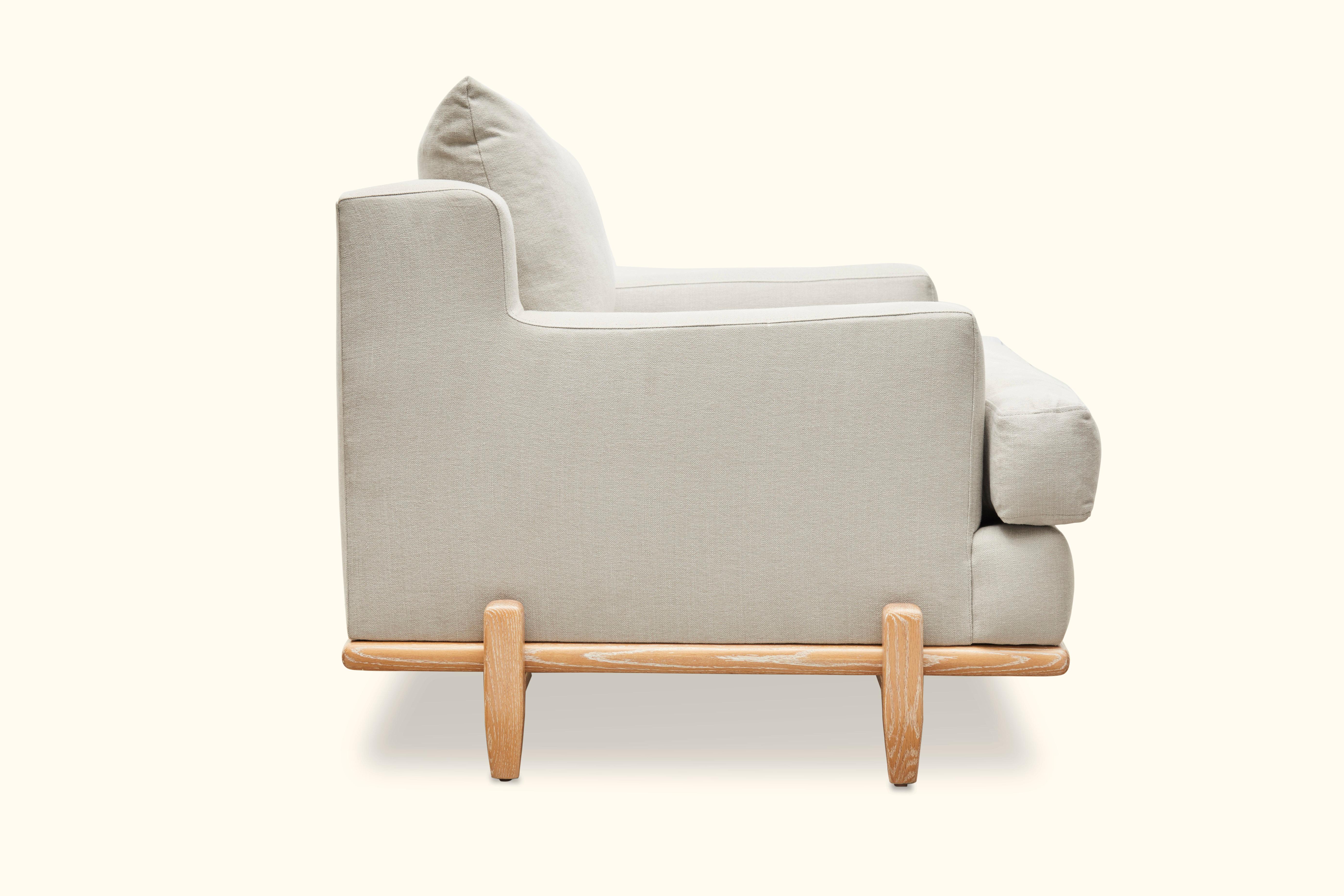 Mid-Century Modern White Linen and Oak George Chair by Brian Paquette for Lawson-Fenning