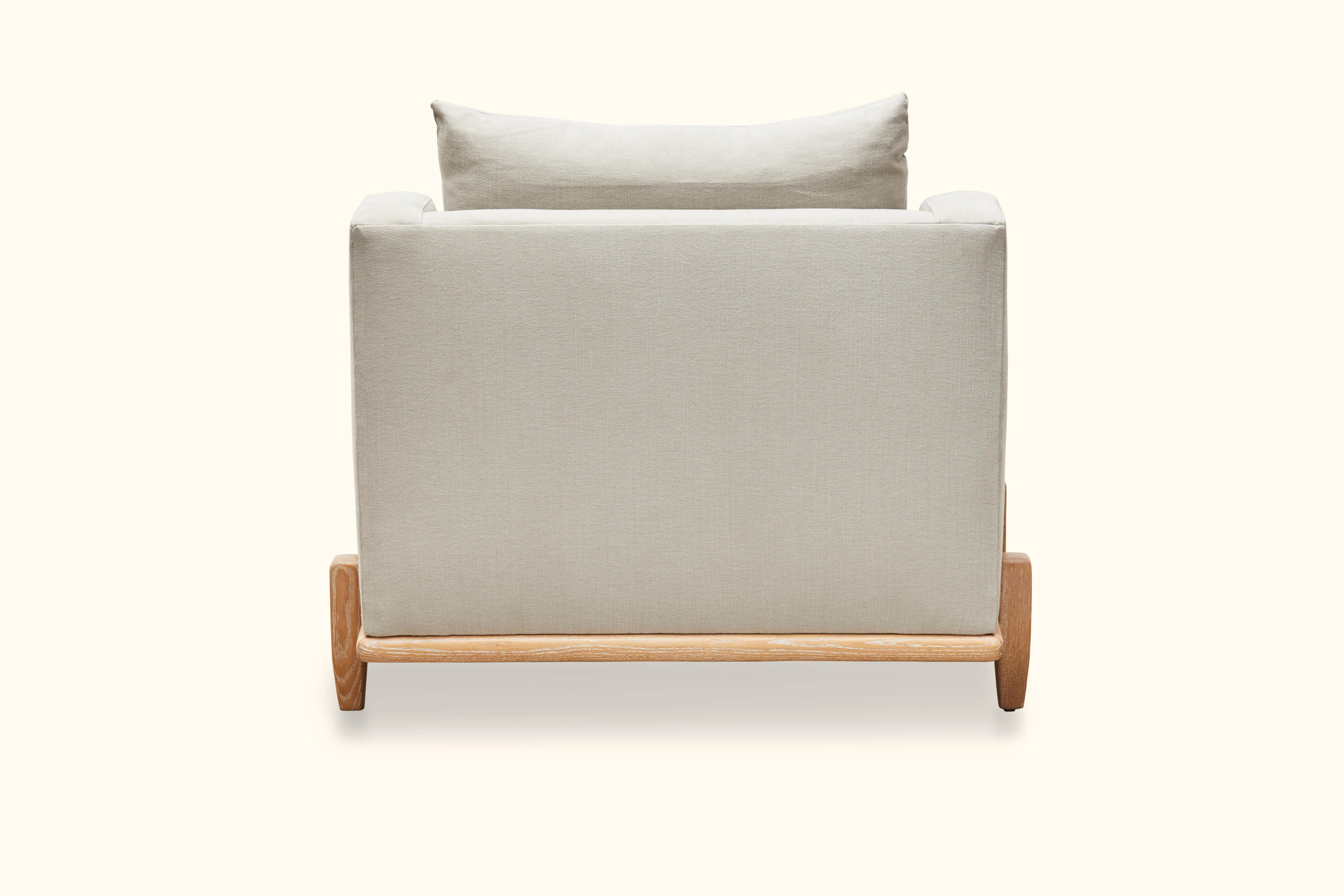 American White Linen and Oak George Chair by Brian Paquette for Lawson-Fenning