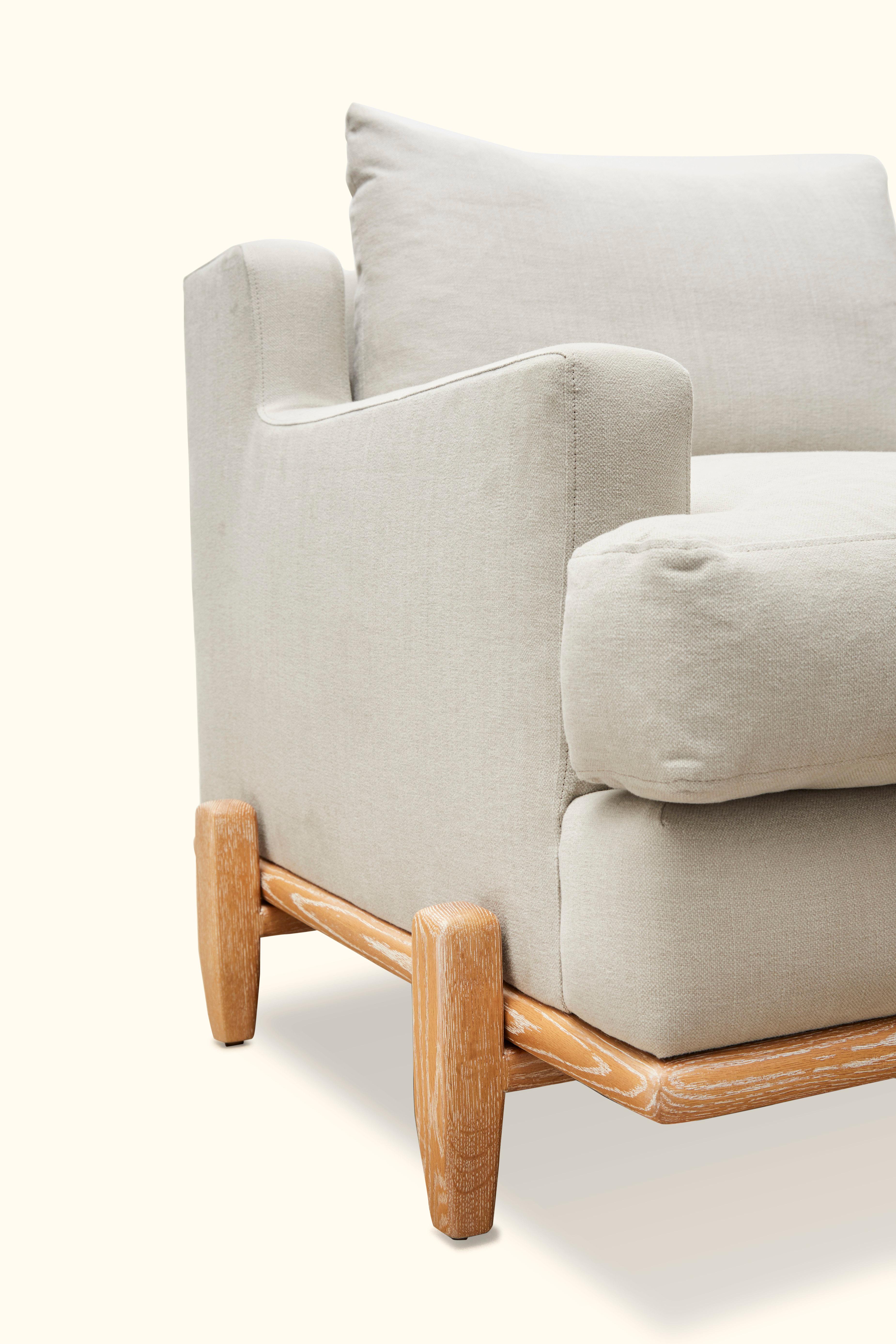 Carved White Linen and Oak George Chair by Brian Paquette for Lawson-Fenning