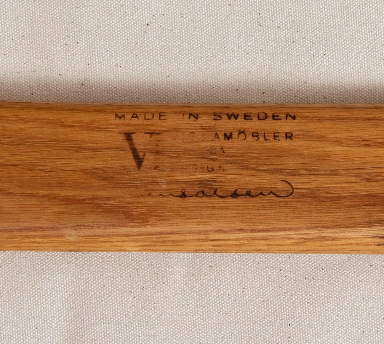 Chaise Safari en lin/toile blanc et chêne de Hans Olsen pour Viska Suède, années 1960 en vente 3