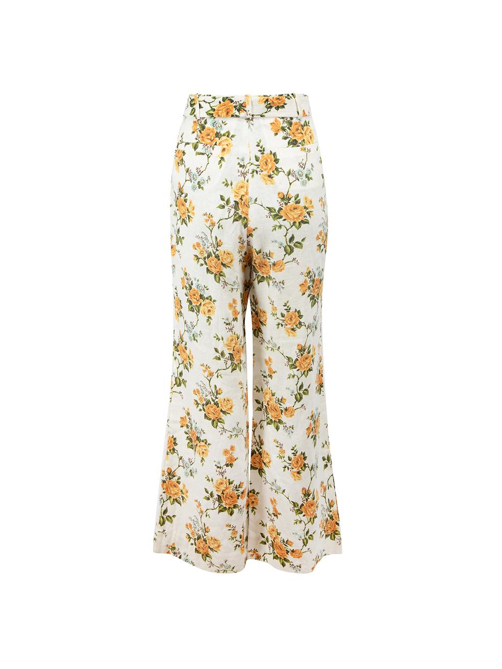 Zimmermann White Linen Floral Print Belted Culottes Size M In Good Condition For Sale In London, GB