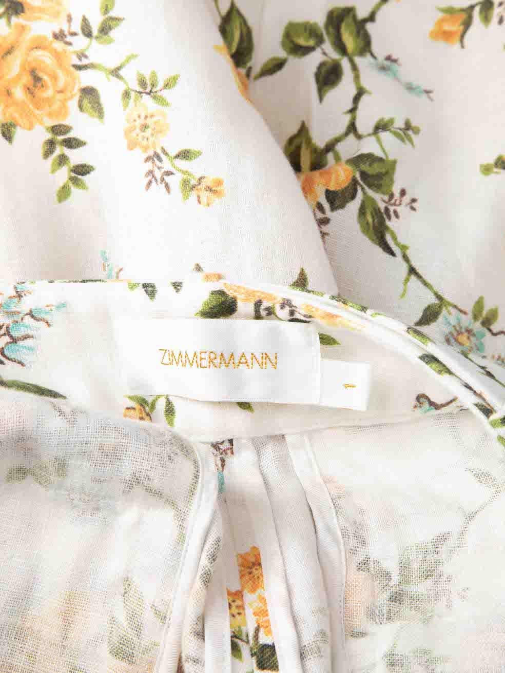 Women's Zimmermann White Linen Floral Print Belted Culottes Size M For Sale