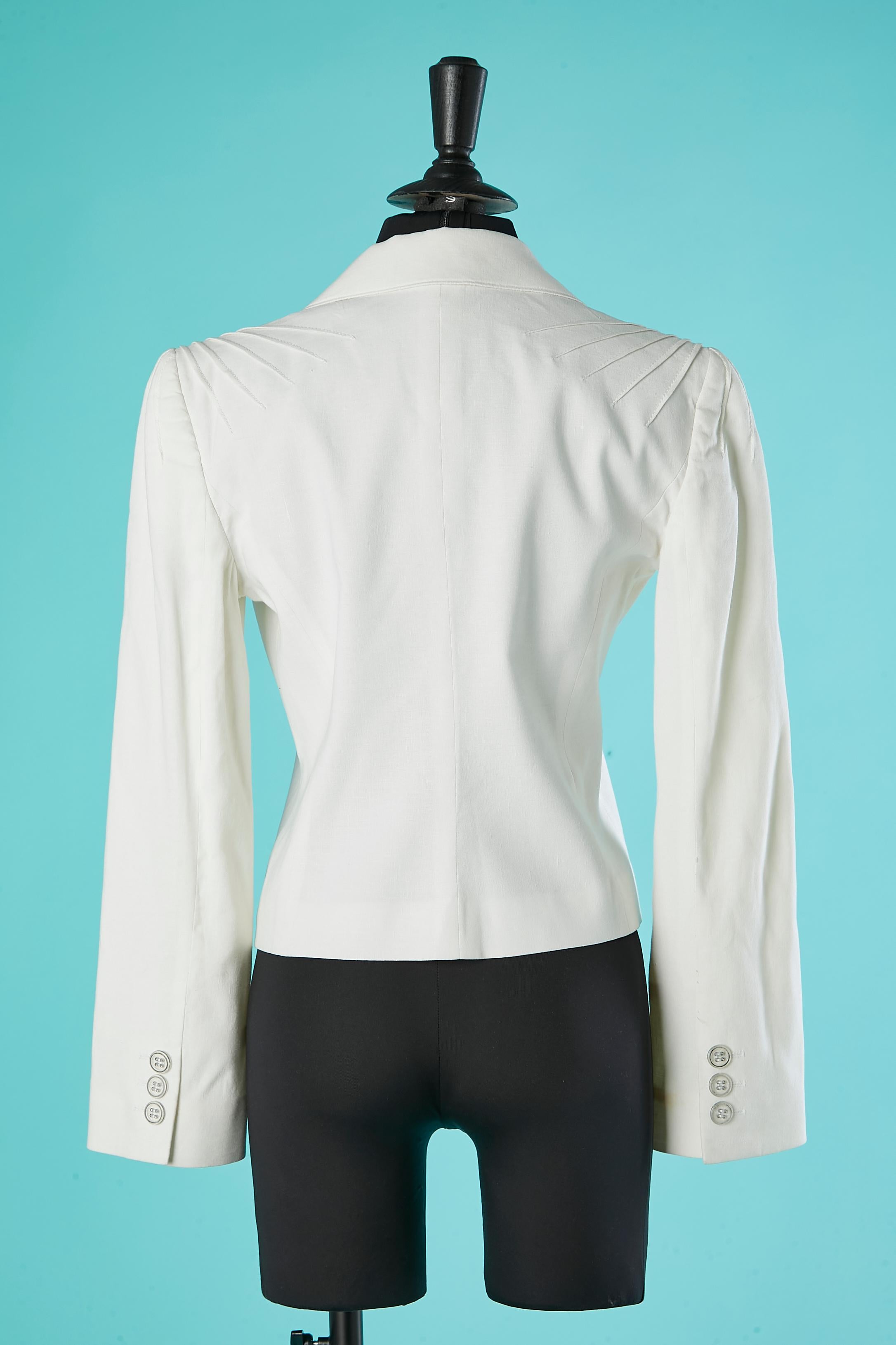 Women's White linen jacket with top stitched shoulders and sleeve head Emporio Armani  For Sale