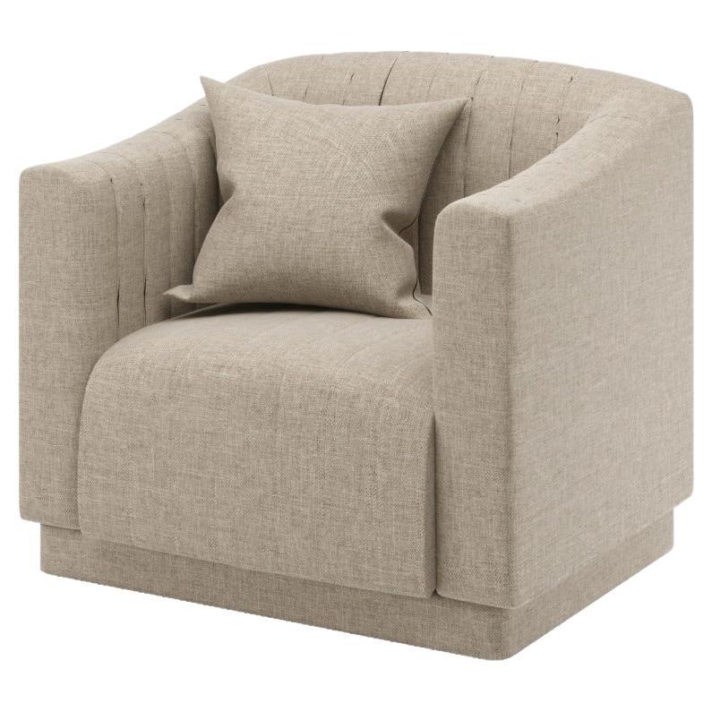 White Linen Modern Uphostery Armchair For Sale