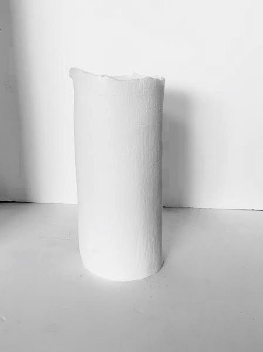 French White Linen Pattern Fine Ceramic Handmade Vase, France, Contemporary