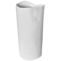 White Linen Pattern Fine Ceramic Handmade Vase, France, Contemporary