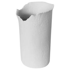 White Linen Pattern Fine Ceramic Handmade Vase, France, Contemporary