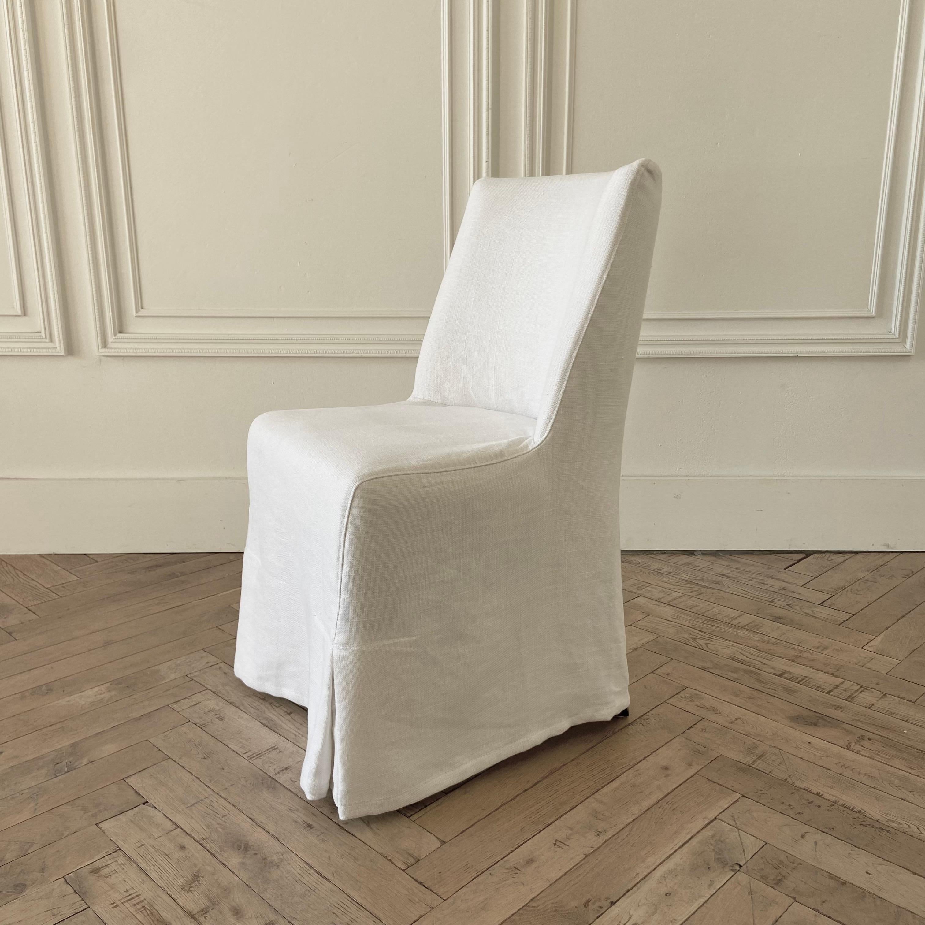 Contemporary White Linen Slip Covered Dining Chair For Sale