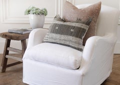White Linen Slip Covered English Arm Lounge Chair