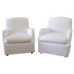 White Linen Slip Covered English Arm Lounge Chair