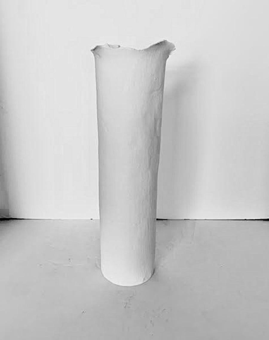 French White Linen Texture Fine Ceramic Handmade Vase, France, Contemporary