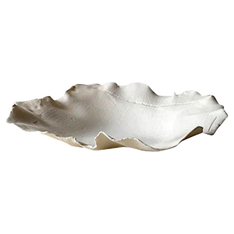 White Linen Textured Porcelain Organic Shaped Bowl, France, Contemporary