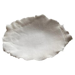 White Linen Textured Porcelain Organic Shaped Bowl, France, Contemporary