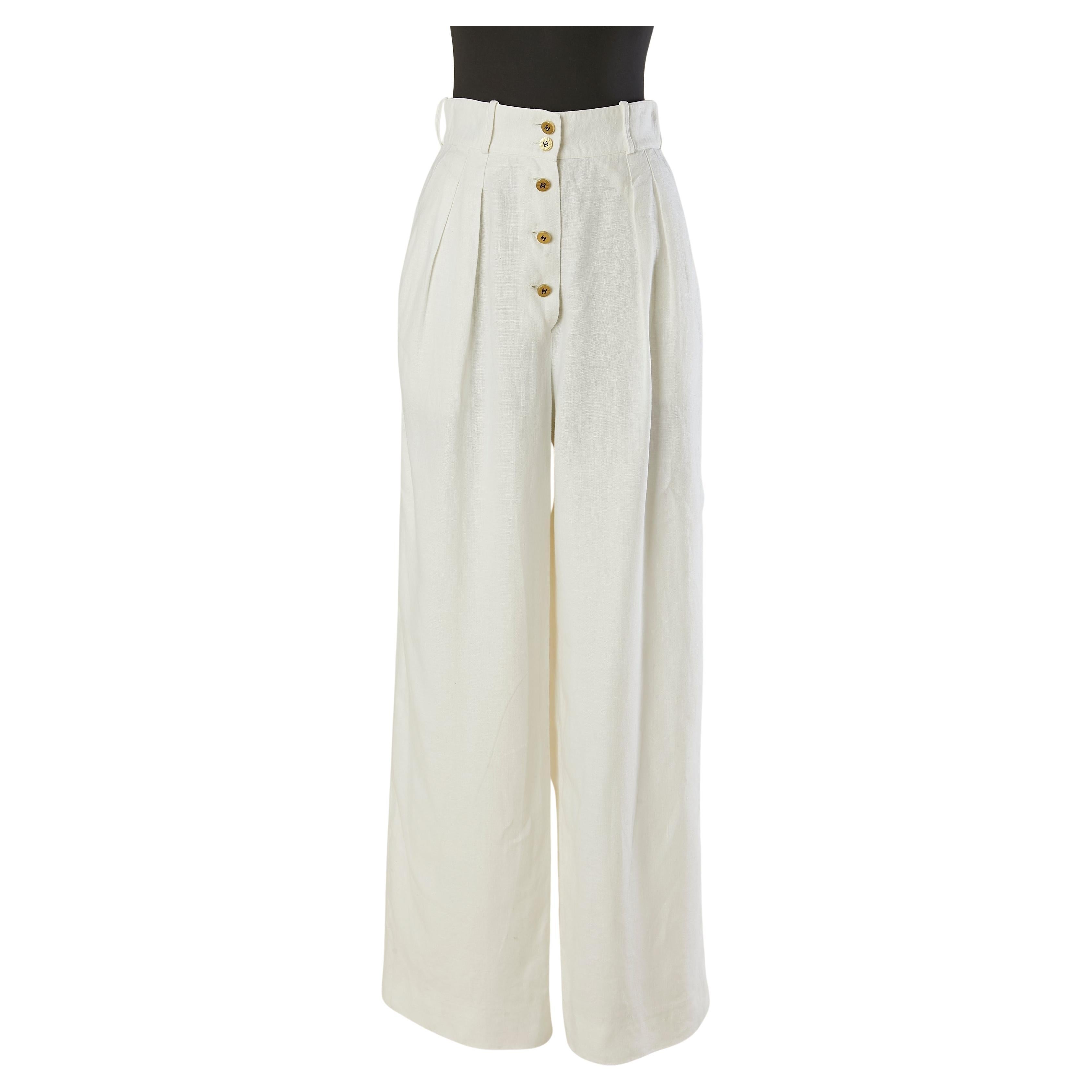 Pantalone di lino bianco Chanel in vendita