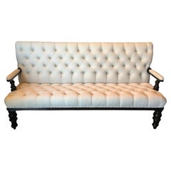 White Linen Tufted Button Back Chesterfield Couch